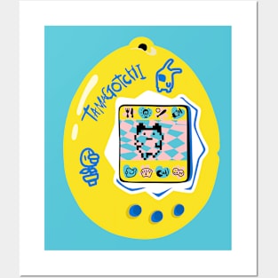 Original Tamagotchi - Yellow with Blue Posters and Art